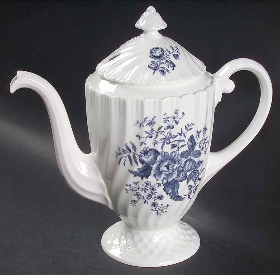 Blue Sprays (White) Mini Coffee Pot & Lid by Royal Worcester-1