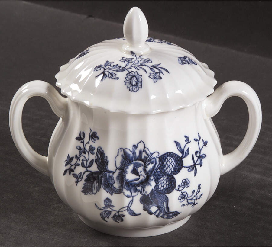 Blue Sprays (Ribbed) Sugar Bowl & Lid by Royal Worcester-1