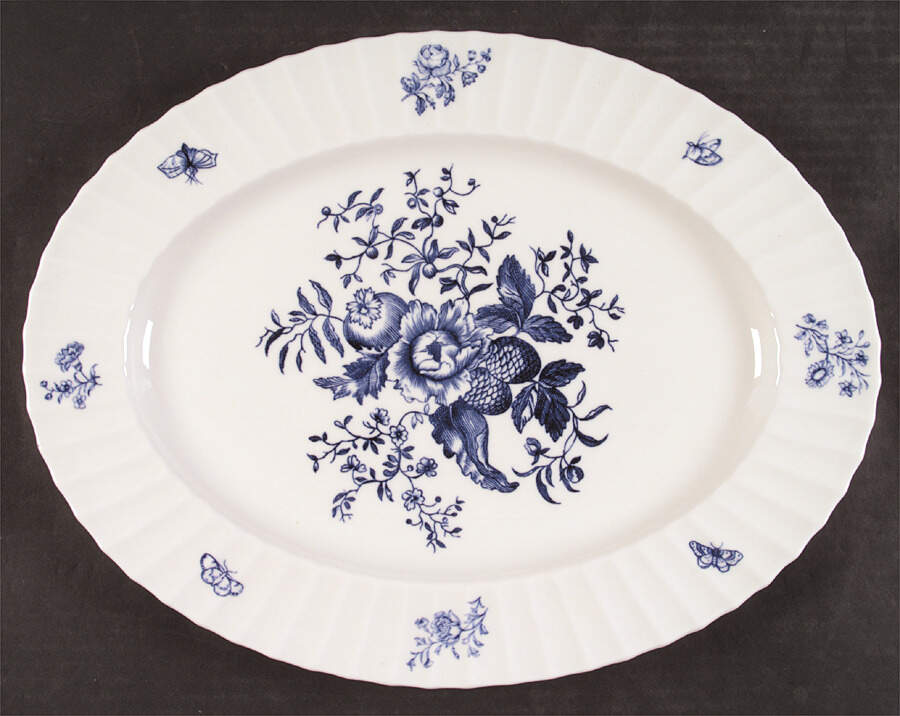 Blue Sprays (Ribbed) 15" Oval Serving Platter by Royal Worcester-1