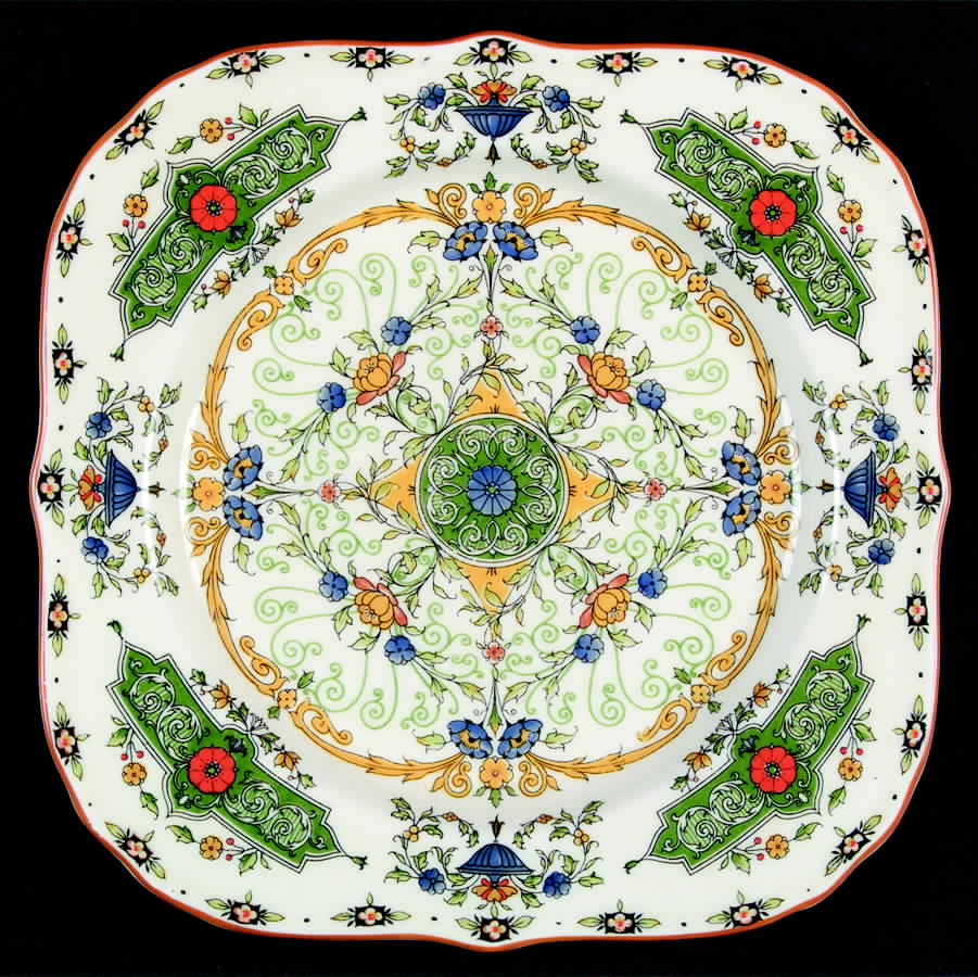 Canopic (Red Flowers and Green) Square Salad Plate by Royal Worcester-1