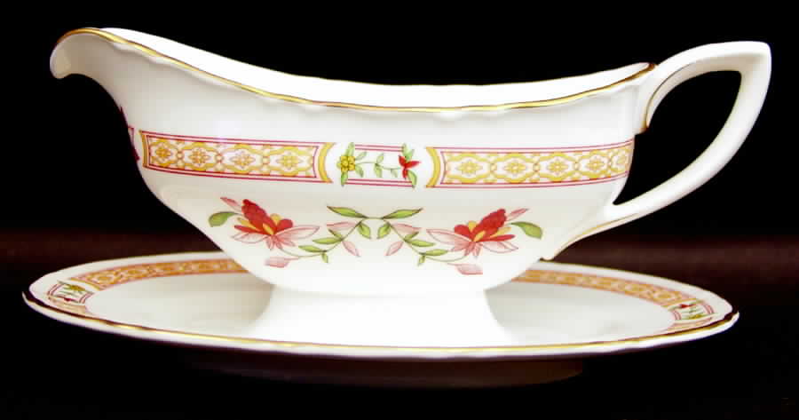 Chamberlain Orange Gravy Boat with Attached Underplate by Royal Worcester-1