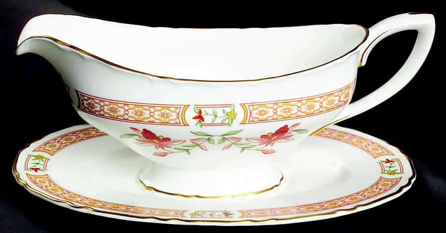 Chamberlain Orange Gravy Boat & Underplate by Royal Worcester-1