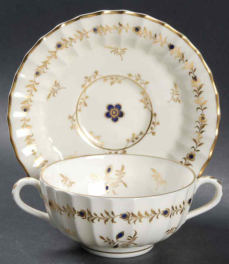 Cumberland Cobalt Blue Footed Cream Soup Bowl & Saucer Set by Royal Worcester-1