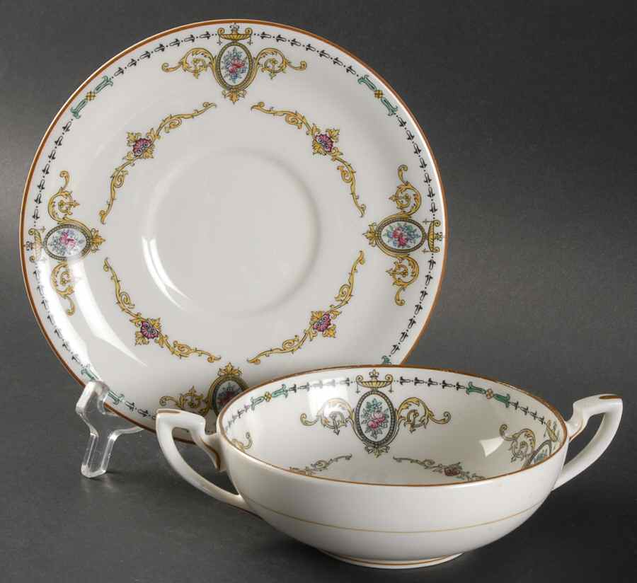 Daphne Flat Cream Soup Bowl & Saucer Set by Royal Worcester-1