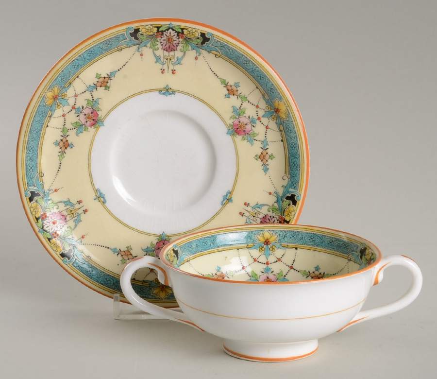 Daytona Turquoise Footed Bouillon Cup & Saucer by Royal Worcester-1