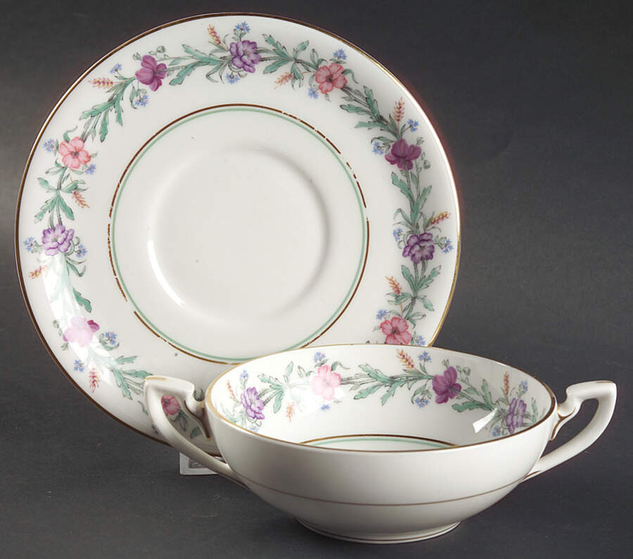 Elysian (White Body) Flat Cream Soup Bowl & Saucer Set by Royal Worcester-1