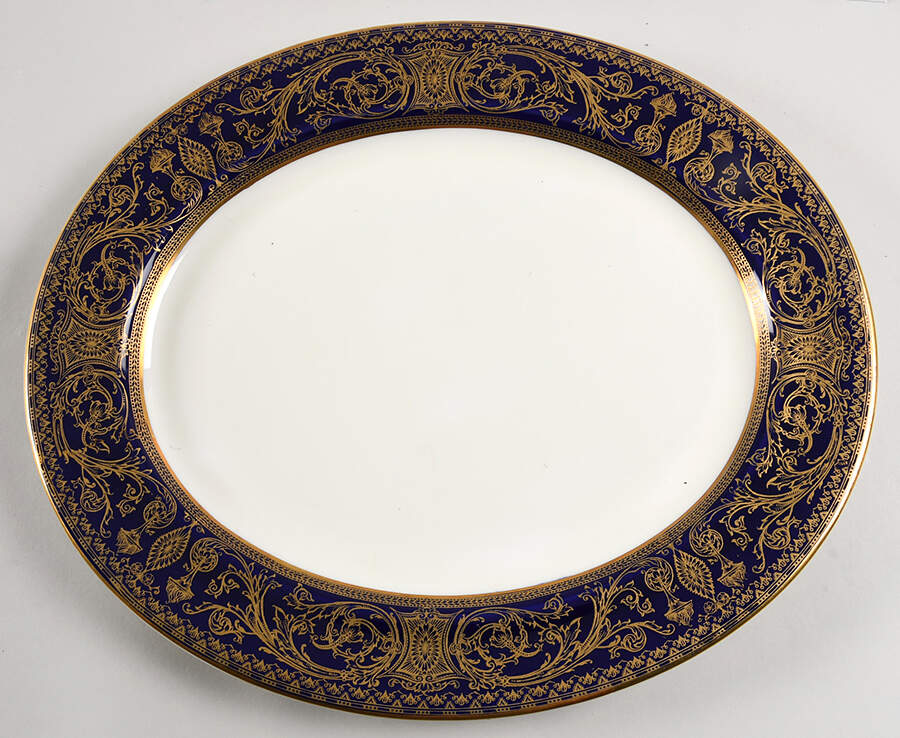 Embassy Cobalt Blue Gold 15" Oval Serving Platter by Royal Worcester-1