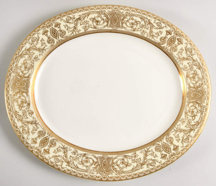 Embassy Cream Rim and Gold 13" Oval Serving Platter by Royal Worcester-1