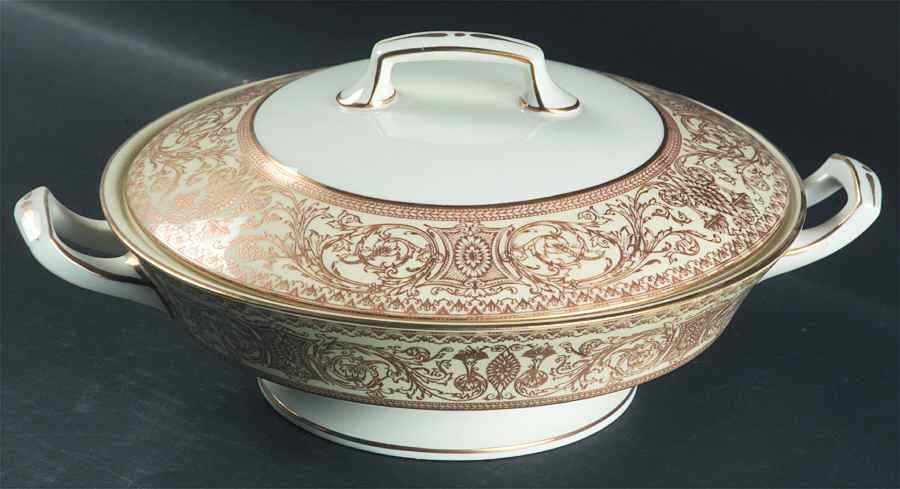 Embassy Cream Rim and Gold Round Covered Vegetable by Royal Worcester-1