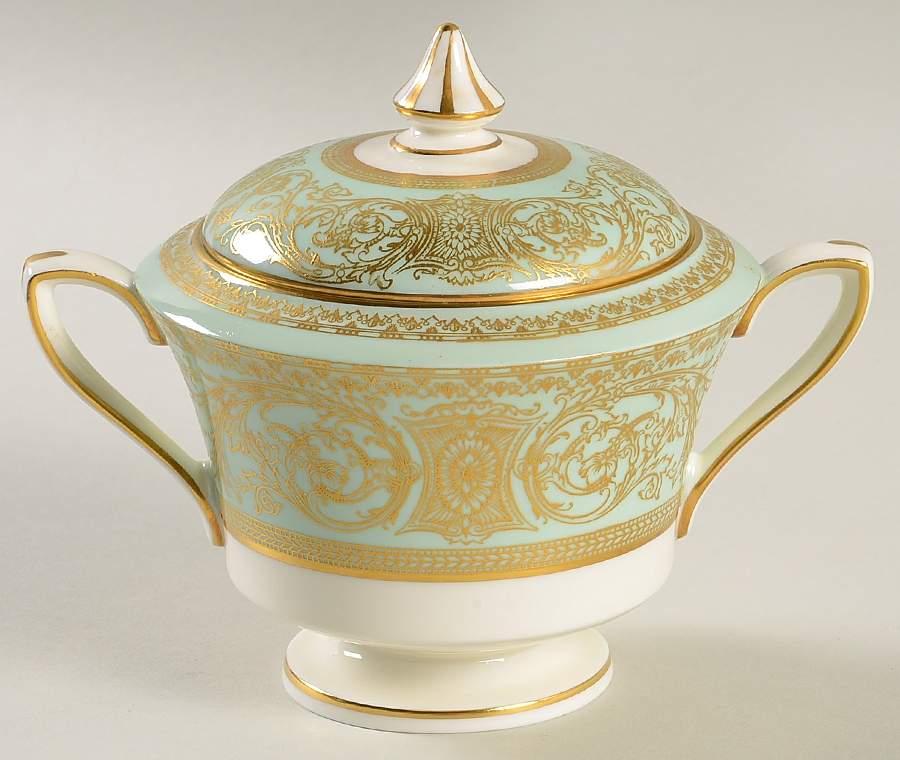 Embassy Light Green Sugar Bowl & Lid by Royal Worcester-1