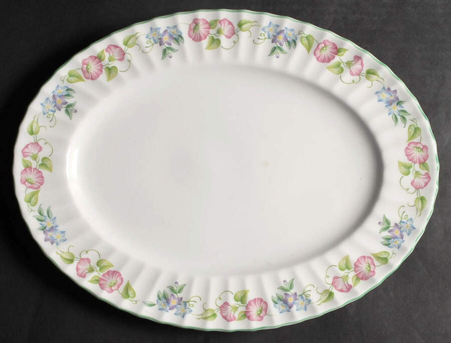 English Garden (Green Trim) 13" Oval Serving Platter by Royal Worcester-1