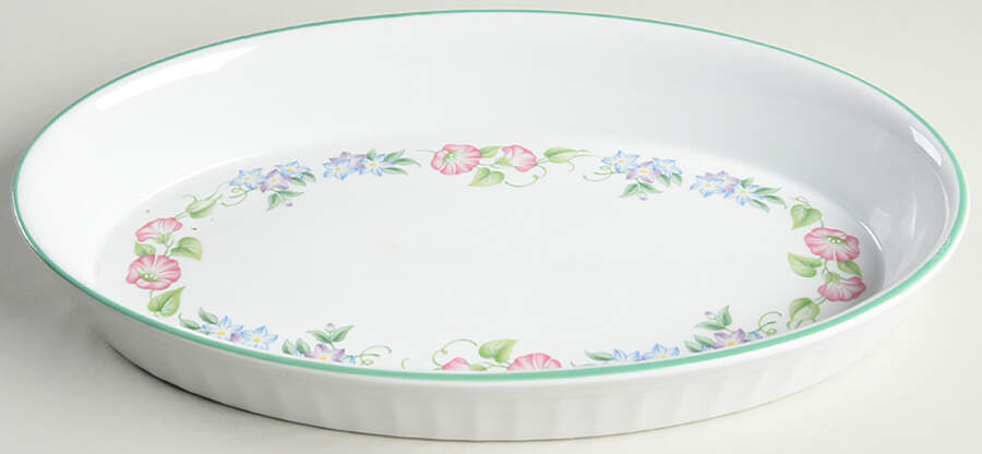 English Garden (Green Trim) 12'' Oval Baker by Royal Worcester-1