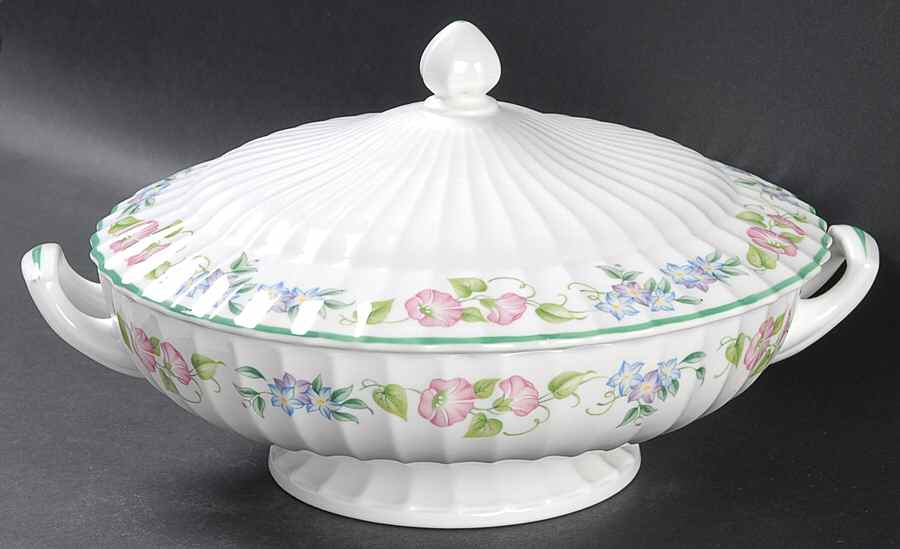 English Garden (Green Trim) Round Covered Vegetable by Royal Worcester-1