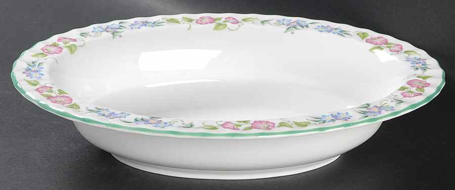 English Garden (Green Trim) 10" Oval Vegetable Bowl by Royal Worcester-1