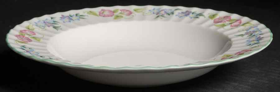 English Garden (Green Trim) Large Rim Soup Bowl by Royal Worcester-1