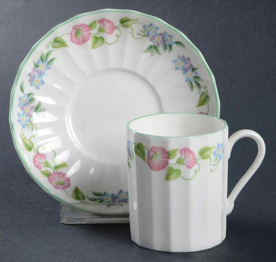 English Garden (Green Trim) Flat Demitasse Cup & Saucer Set by Royal Worcester-1