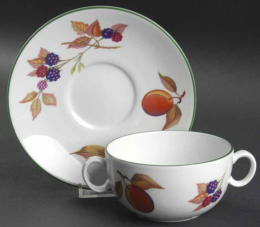 Evesham Vale Flat Cream Soup Bowl & Saucer Set by Royal Worcester-1
