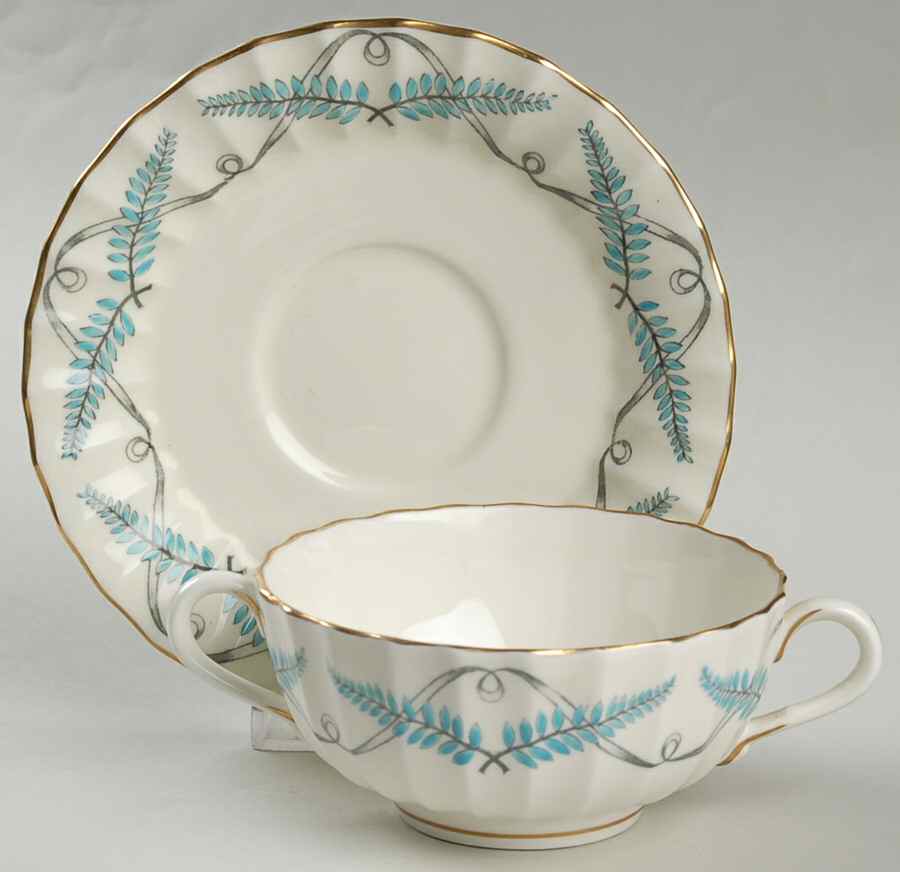 Ferncroft Turquoise Footed Cream Soup Bowl & Saucer Set by Royal Worcester-1