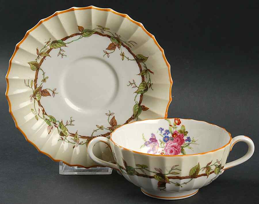 Florence Footed Cream Soup Bowl & Saucer Set by Royal Worcester-1