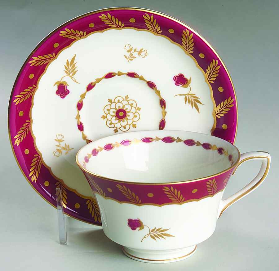 Georgian Red Footed Cup & Saucer Set by Royal Worcester-1