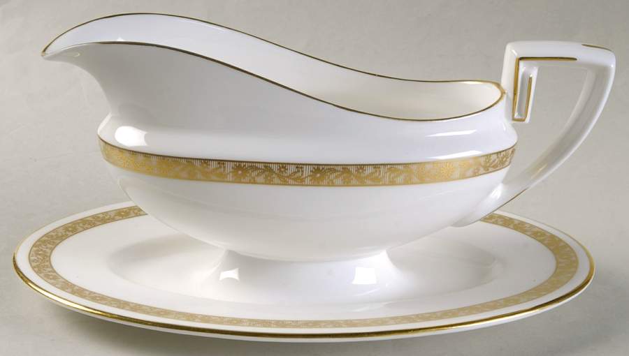 Golden Anniversary Gravy Boat with Attached Underplate by Royal Worcester-1