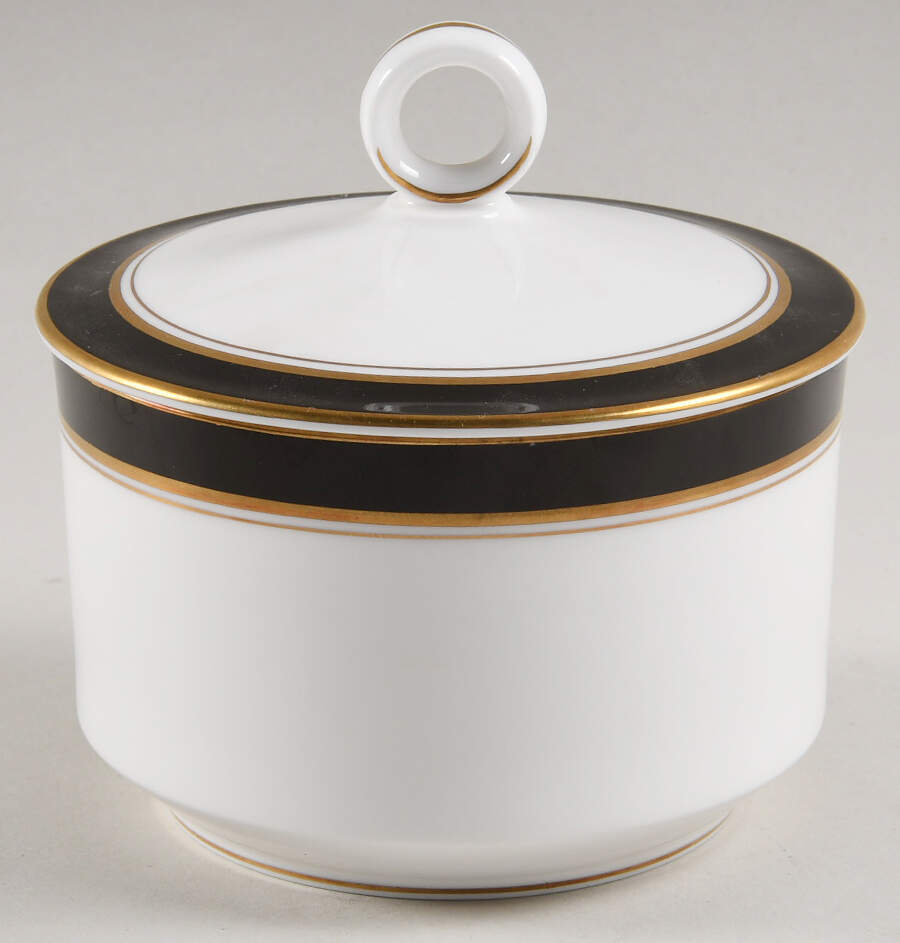 Howard Black (Gold Trim) Sugar Bowl & Lid by Royal Worcester-1