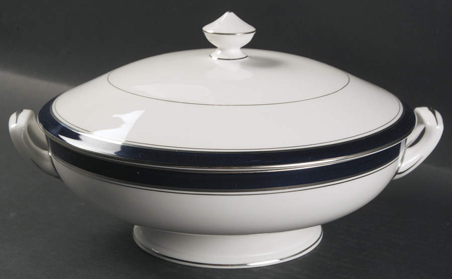 Howard Cobalt Blue (Platinum Trim) Round Covered Vegetable by Royal Worcester-1