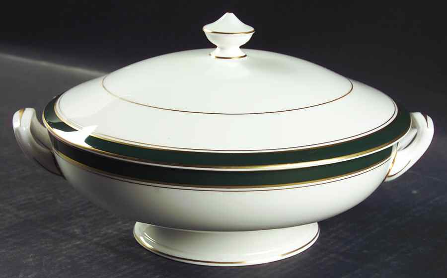 Howard Leather Green Round Covered Vegetable by Royal Worcester-1