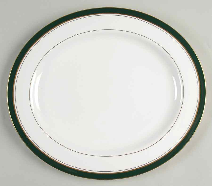 Howard Leather Green 13" Oval Serving Platter by Royal Worcester-1