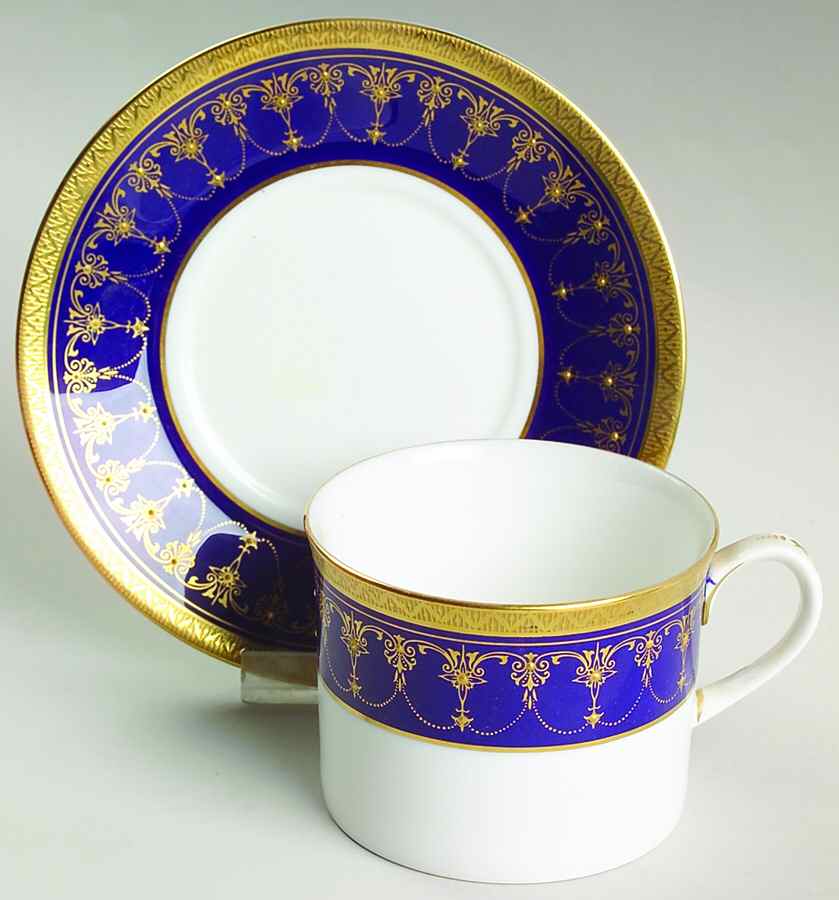 Imperial Blue Flat Cup & Saucer Set by Royal Worcester-1