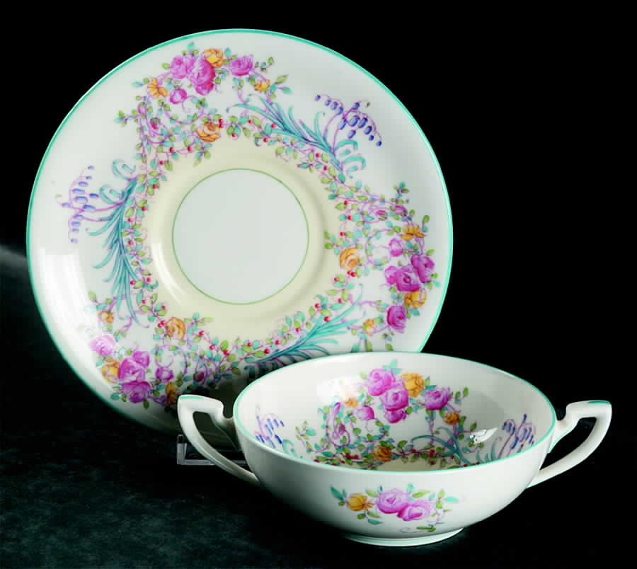 June (Z502-1) Flat Cream Soup Bowl & Saucer Set by Royal Worcester-1