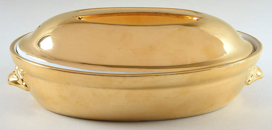 Lustre Gold 9" Oval Entree Dish & Lid by Royal Worcester-1