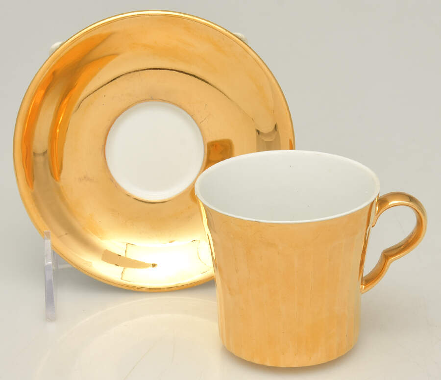 Lustre Gold Flat Demitasse Cup & Saucer Set by Royal Worcester-1