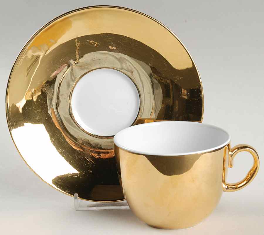 Lustre Gold Flat Cup & Saucer Set by Royal Worcester-1