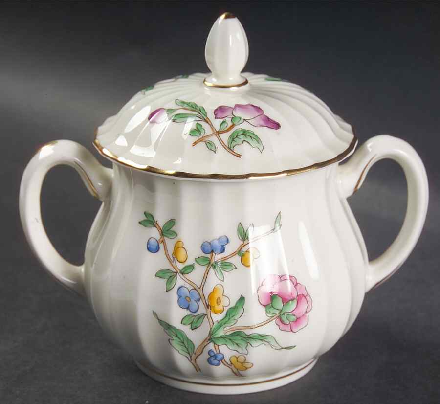 Mandalay (Z2142, Multicolor Flowers) Sugar Bowl & Lid by Royal Worcester-1