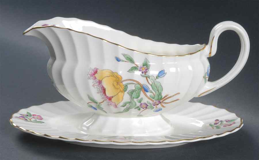 Mandalay (Z2142, Multicolor Flowers) Gravy Boat with Attached Underplate by Royal Worcester-1