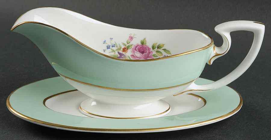 Miranda Light Green Gravy Boat & Underplate by Royal Worcester-1
