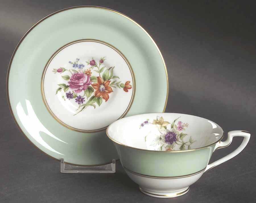 Miranda Light Green Footed Cup & Saucer Set by Royal Worcester-1