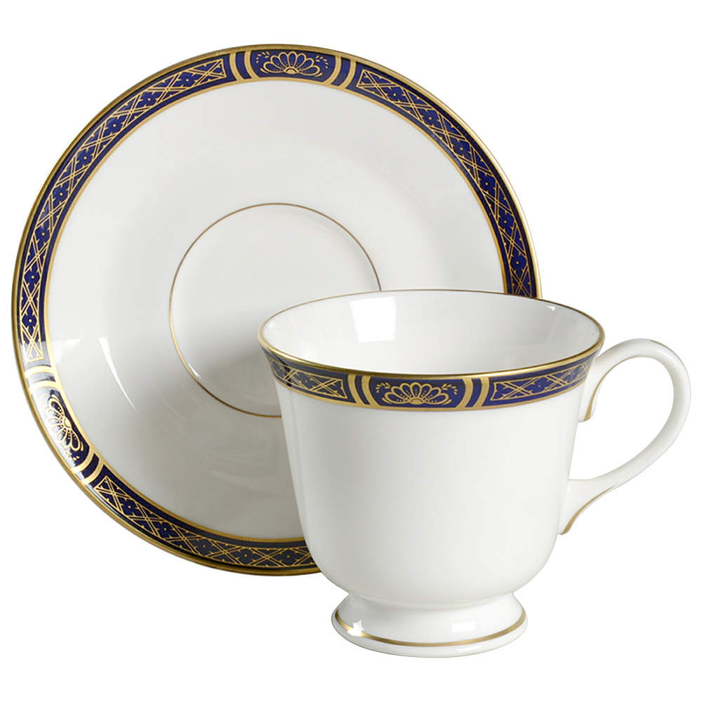 Mountbatten Cobalt Blue (Gold Trim) Footed Cup & Saucer Set by Royal Worcester-1