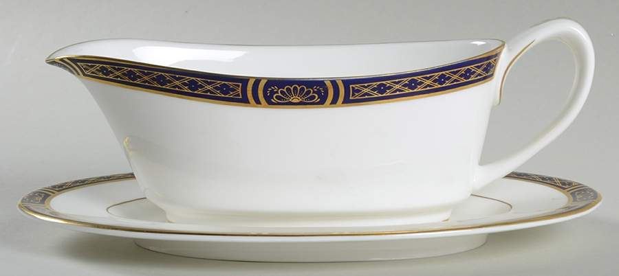 Mountbatten Cobalt Blue (Gold Trim) Gravy Boat & Underplate by Royal Worcester-1