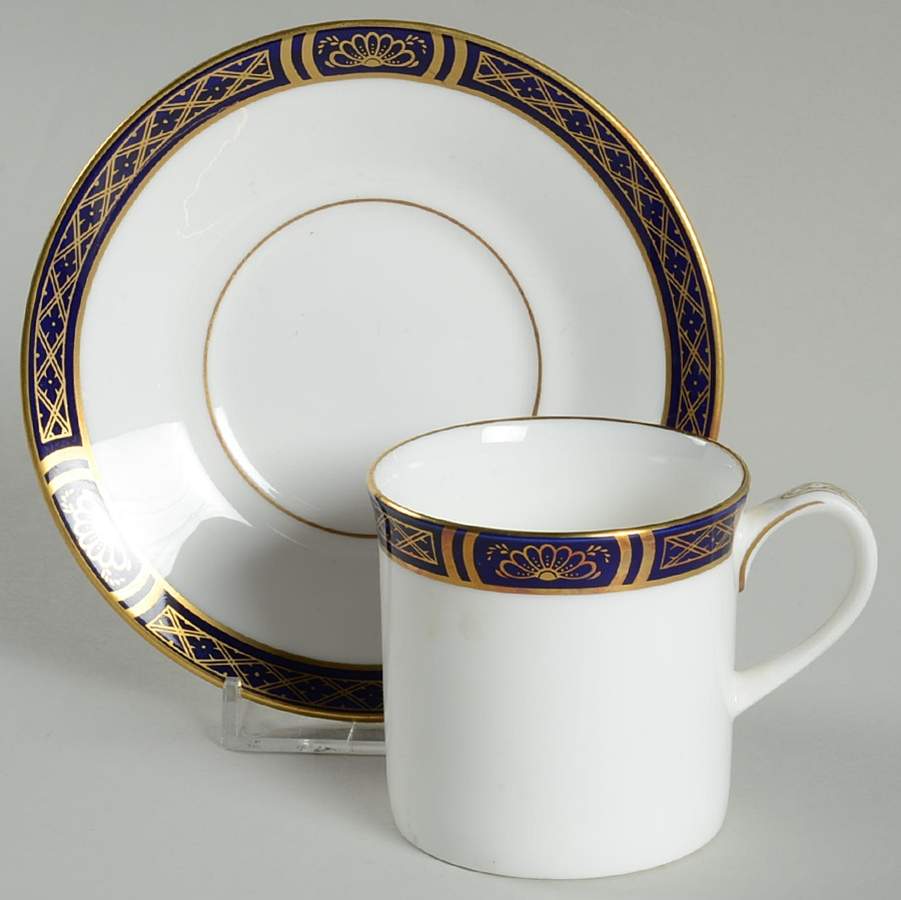 Mountbatten Cobalt Blue (Gold Trim) Flat Demitasse Cup & Saucer Set by Royal Worcester-1