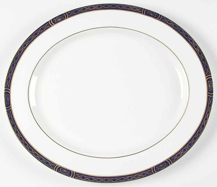 Mountbatten Cobalt Blue (Gold Trim) 13" Oval Serving Platter by Royal Worcester-1