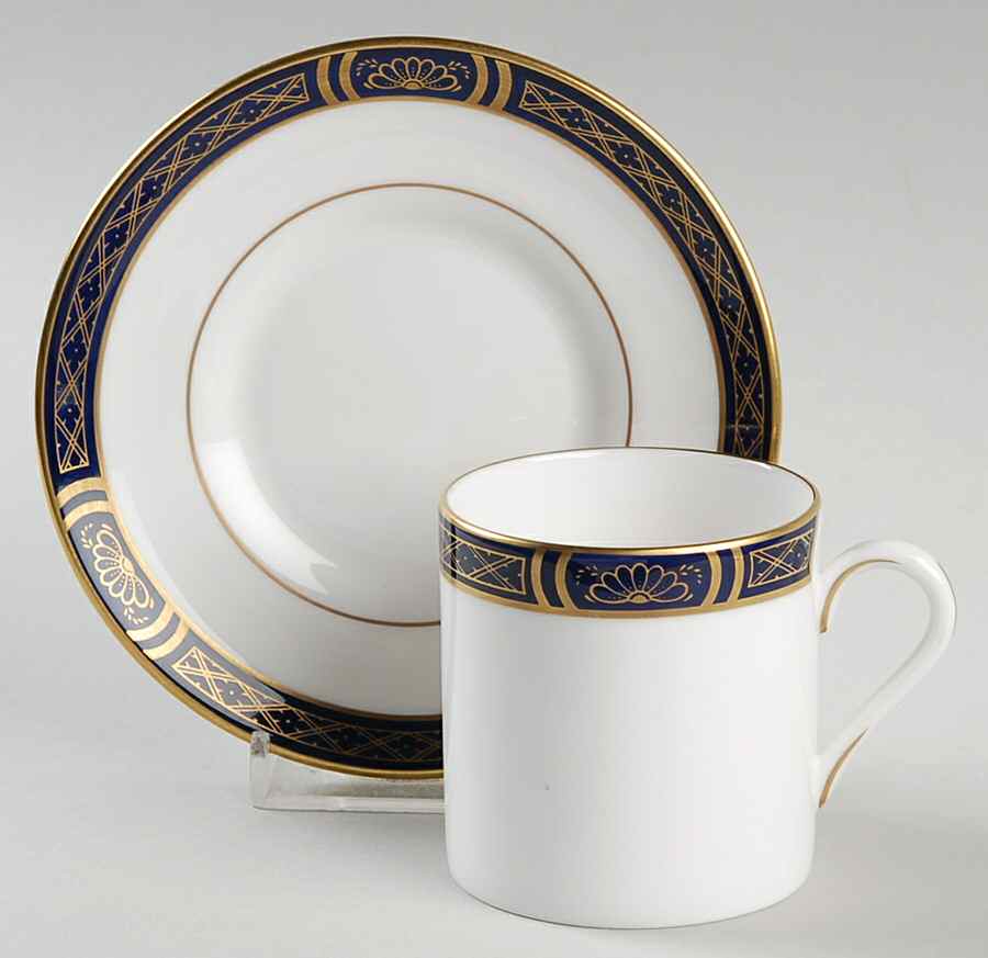 Mountbatten Cobalt Blue (Gold Trim) Footed Demitasse Cup & Saucer Set by Royal Worcester-1