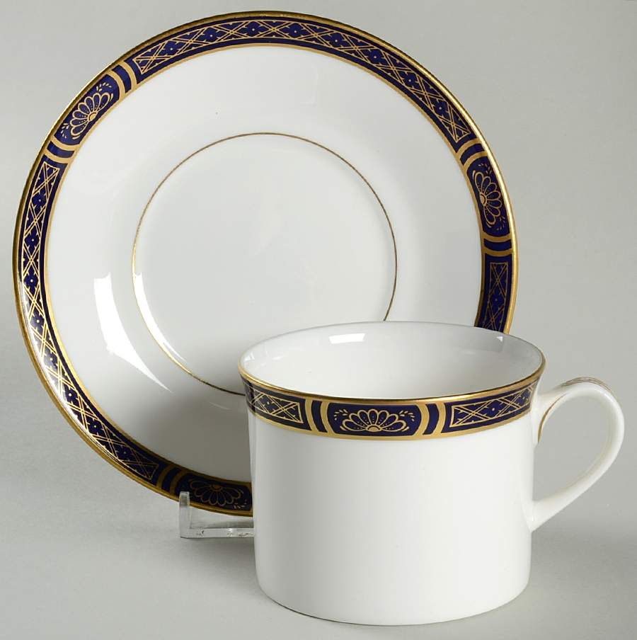Mountbatten Cobalt Blue (Gold Trim) Flat Cup & Saucer Set by Royal Worcester-1