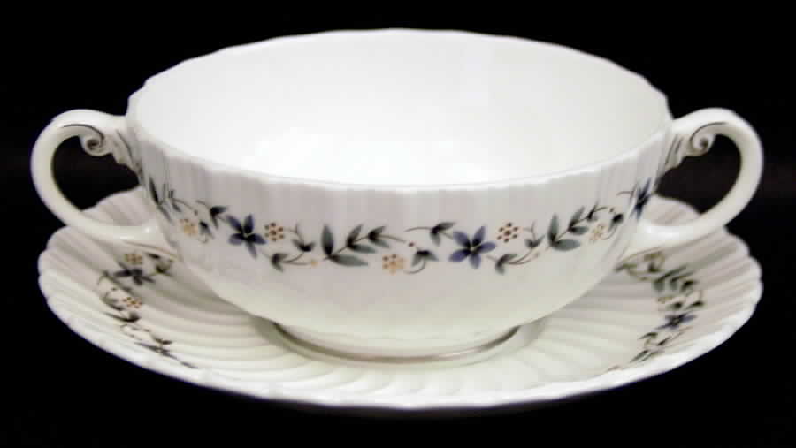 Petite Fleur (Swirl) Footed Cream Soup Bowl & Saucer Set by Royal Worcester-1