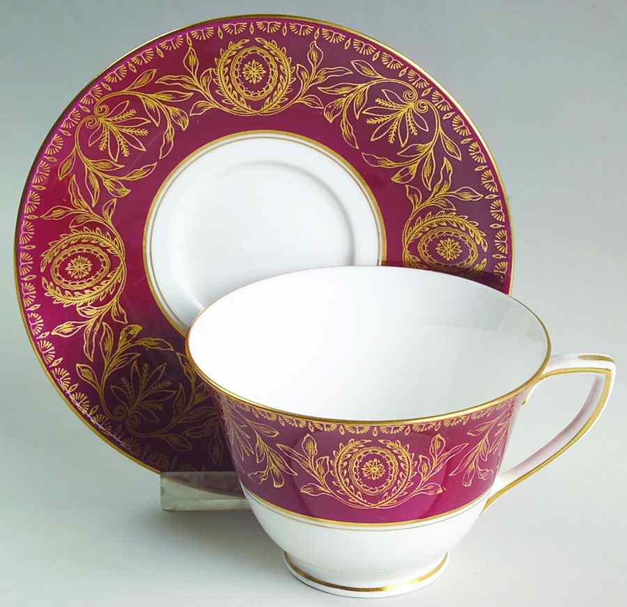 Pompadour Red and Gold Footed Cup & Saucer Set by Royal Worcester-1