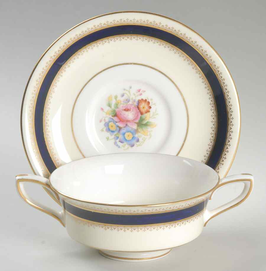 Princess Royal Footed Cream Soup Bowl & Saucer Set by Royal Worcester-1