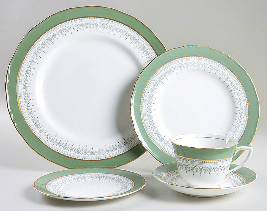Regency Green and Gray (Newer) 5 Piece Place Setting by Royal Worcester-1
