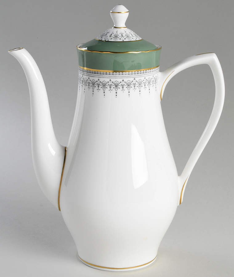 Regency Green and Gray (Newer) Coffee Pot & Lid by Royal Worcester-1