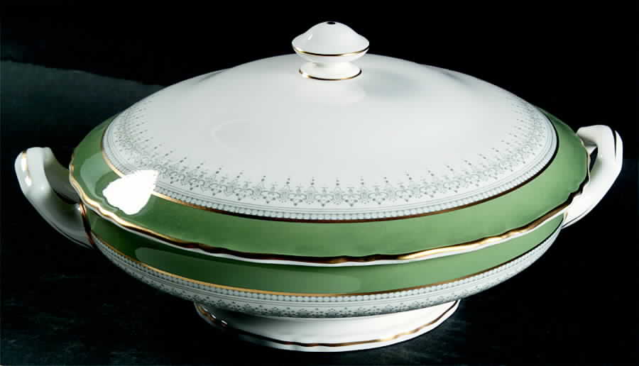 Regency Green and Gray (Newer) Round Covered Vegetable by Royal Worcester-1